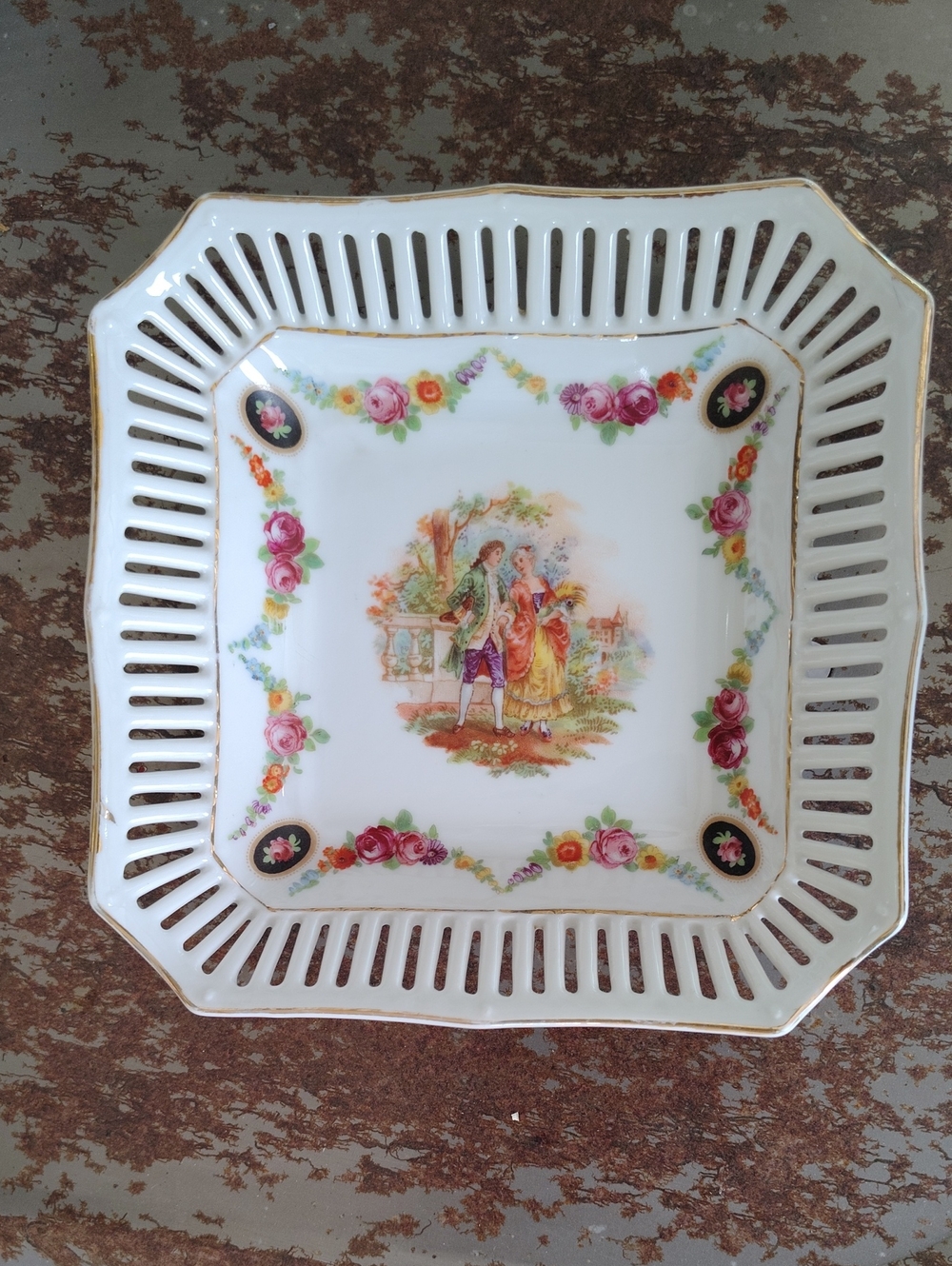 Vintage German Porcelain  Candy Trinket Desert Dish With Victorian Motif